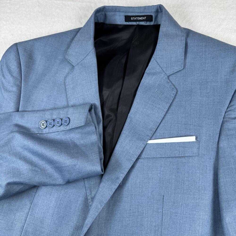 Statement Suit Mens Size 38R Blue Super 180s Wool Cashmere 2Pc 32W Slim Fit